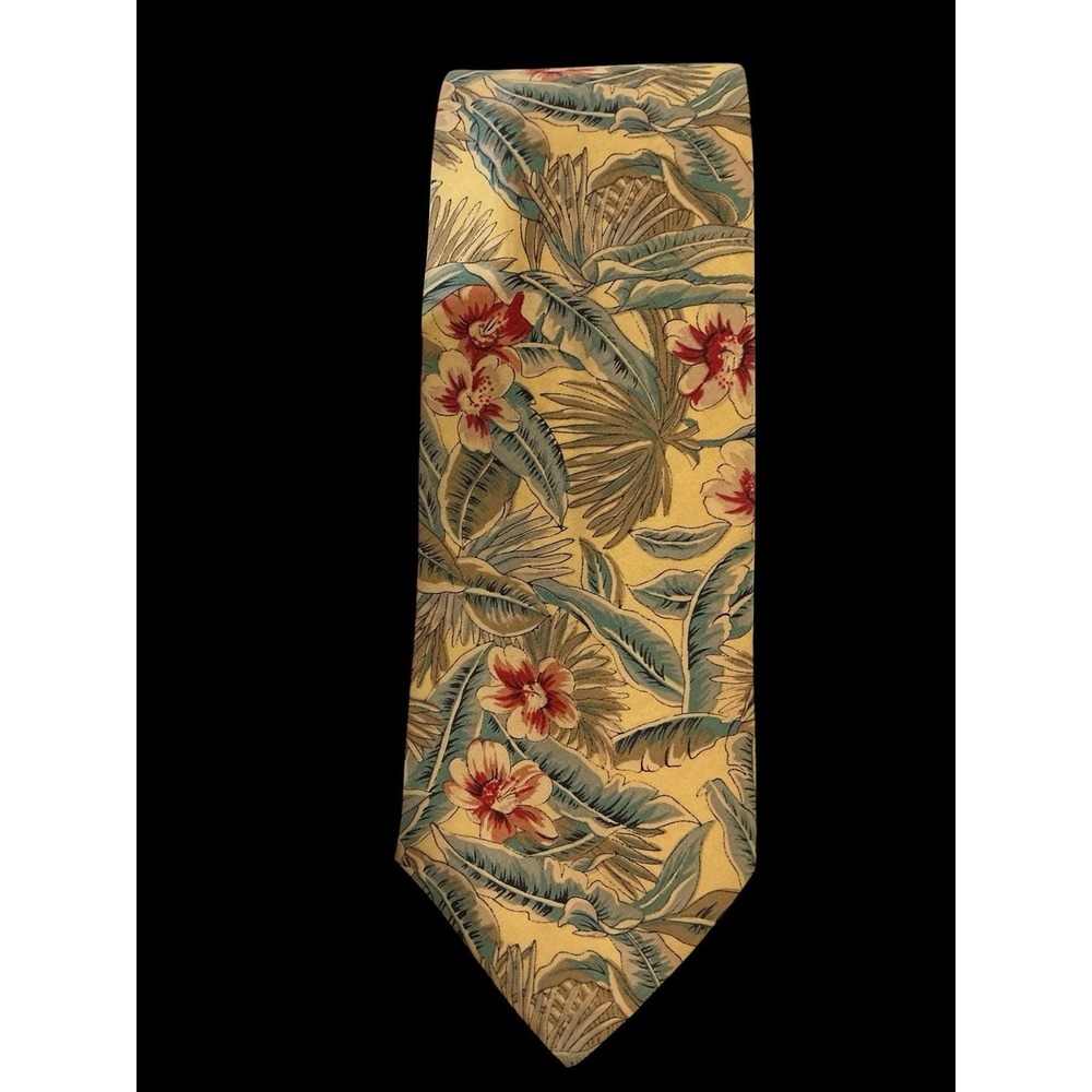 Halston Original Mens Necktie Tropical Design Vintage 100% Imported Cotton